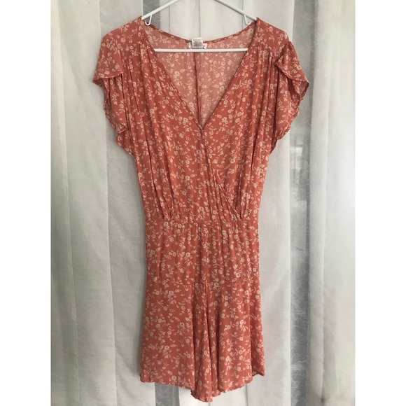 Eyeshadow Pants - Eyeshadow Floral Flutter Sleeve Romper Terracotta Boho V-Neck XL